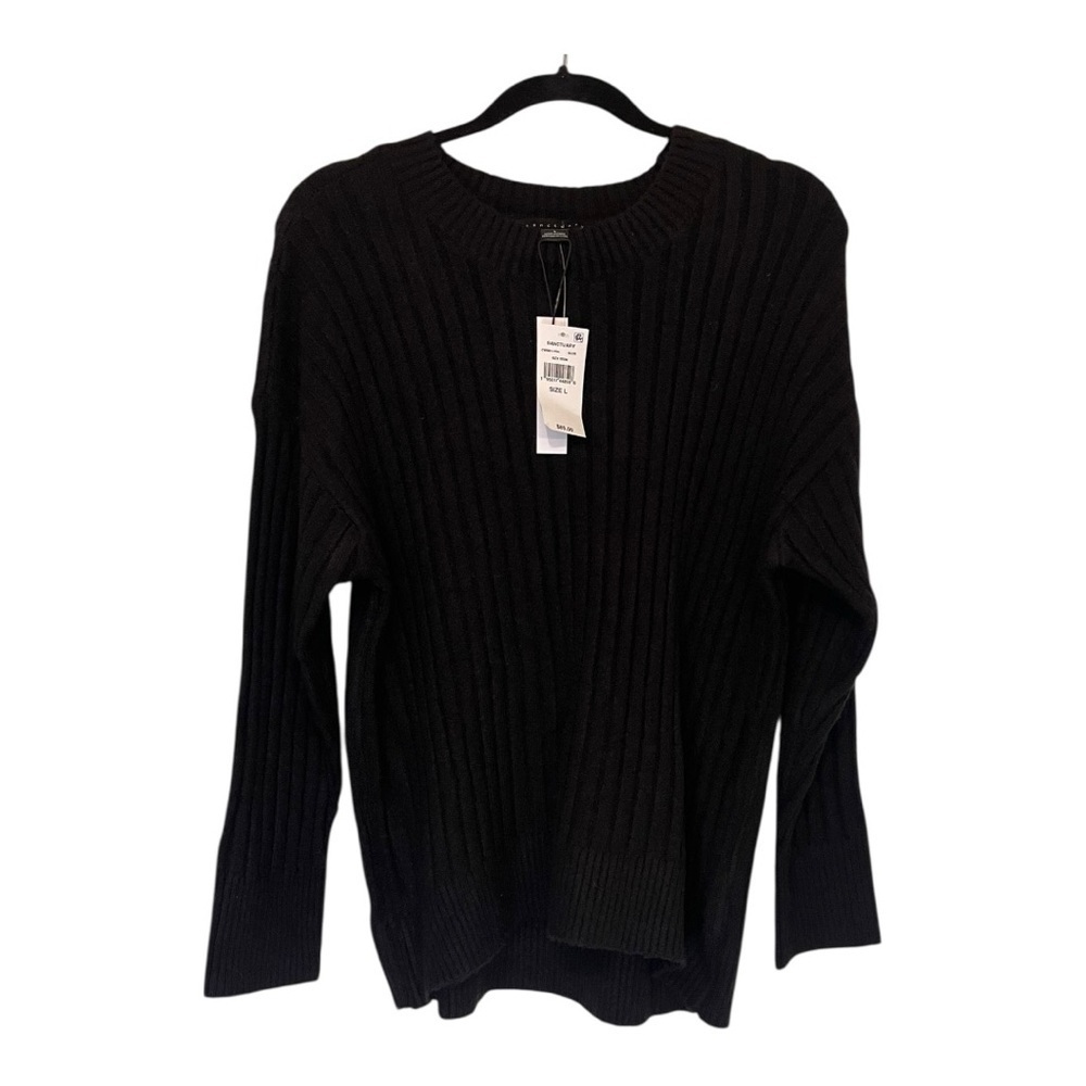 Sanctuary NWT Black Ribbed Crew Neck Sweater - Picture 2 of 13